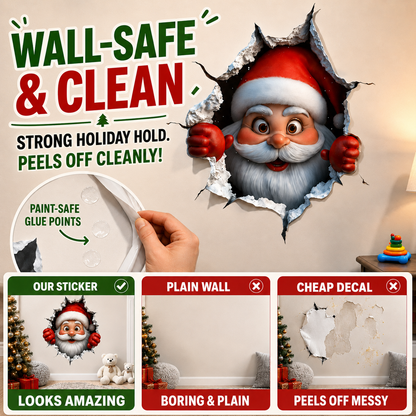 🎅 Bring Christmas Magic Home: 3D Santa Burst Wall Sticker!
