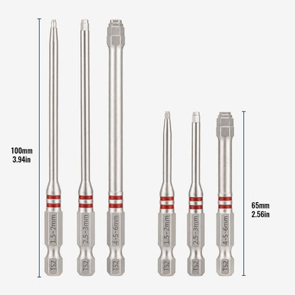Screwdriver Bits Set 6pcs with Magnetic Hex Shank Pagoda-Shaped Design in Multiple Sizes for Electric Drills and Wrenches