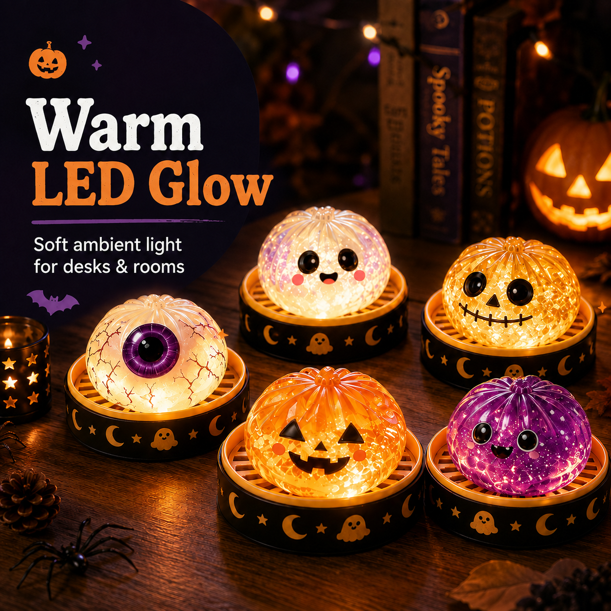 🎃 Spooky Cute Light-Up Steamer Bun Squeeze Toy