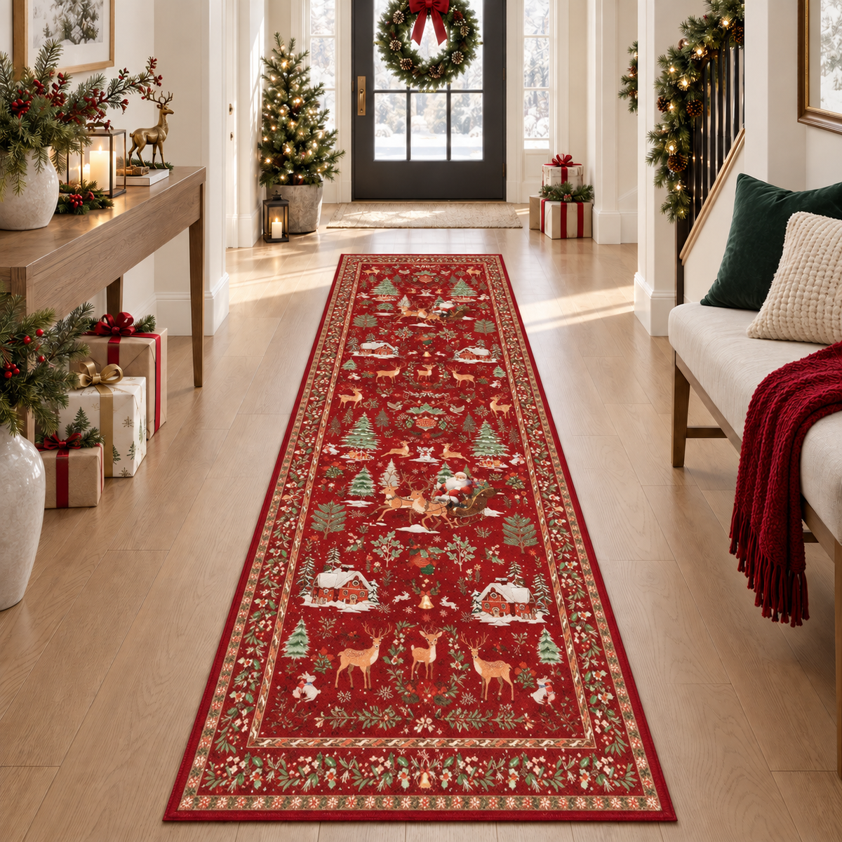 Classic Red Christmas runner rug