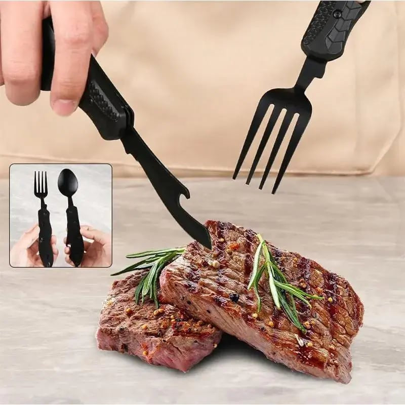 Folding Knife with Fork &amp; Spoon Set-The Ultimate Outdoor Dining Tool for camping &amp; Adventure