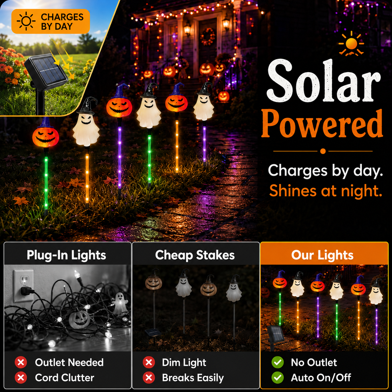 🎃 Solar Halloween Pumpkin & Ghost Pathway Lights (Set of 6)