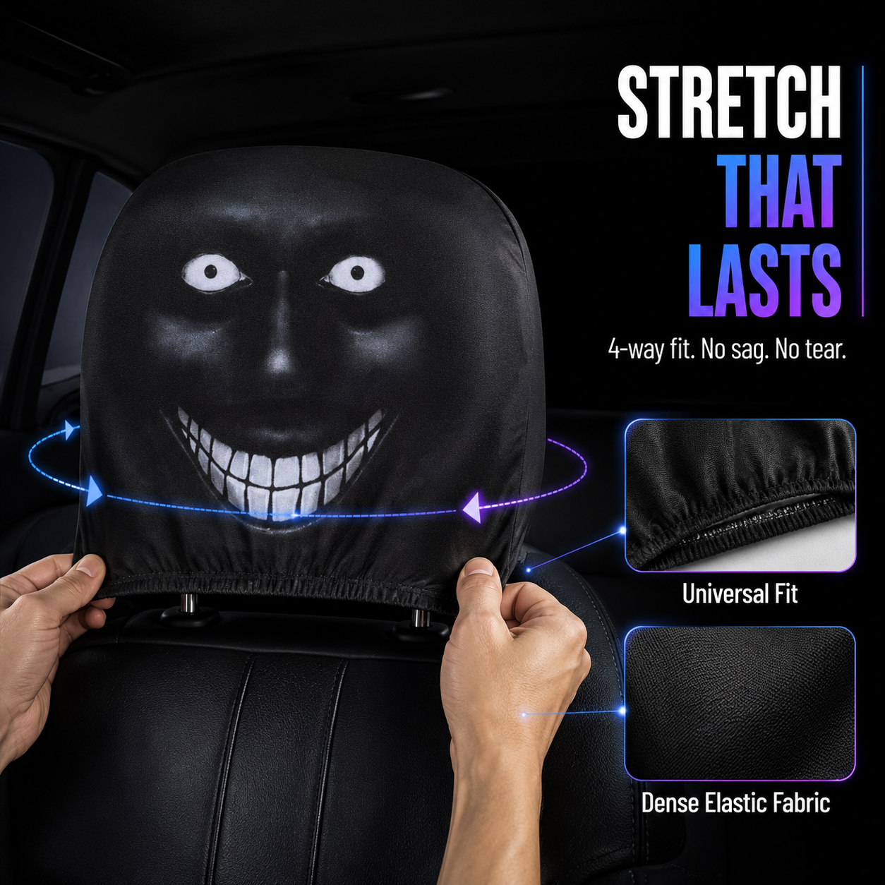 Funny Face Stretch Car Headrest Cover 🎭🚗