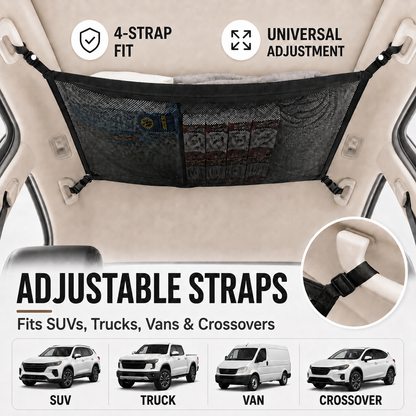🚗 Car Ceiling Storage Net with Zipper