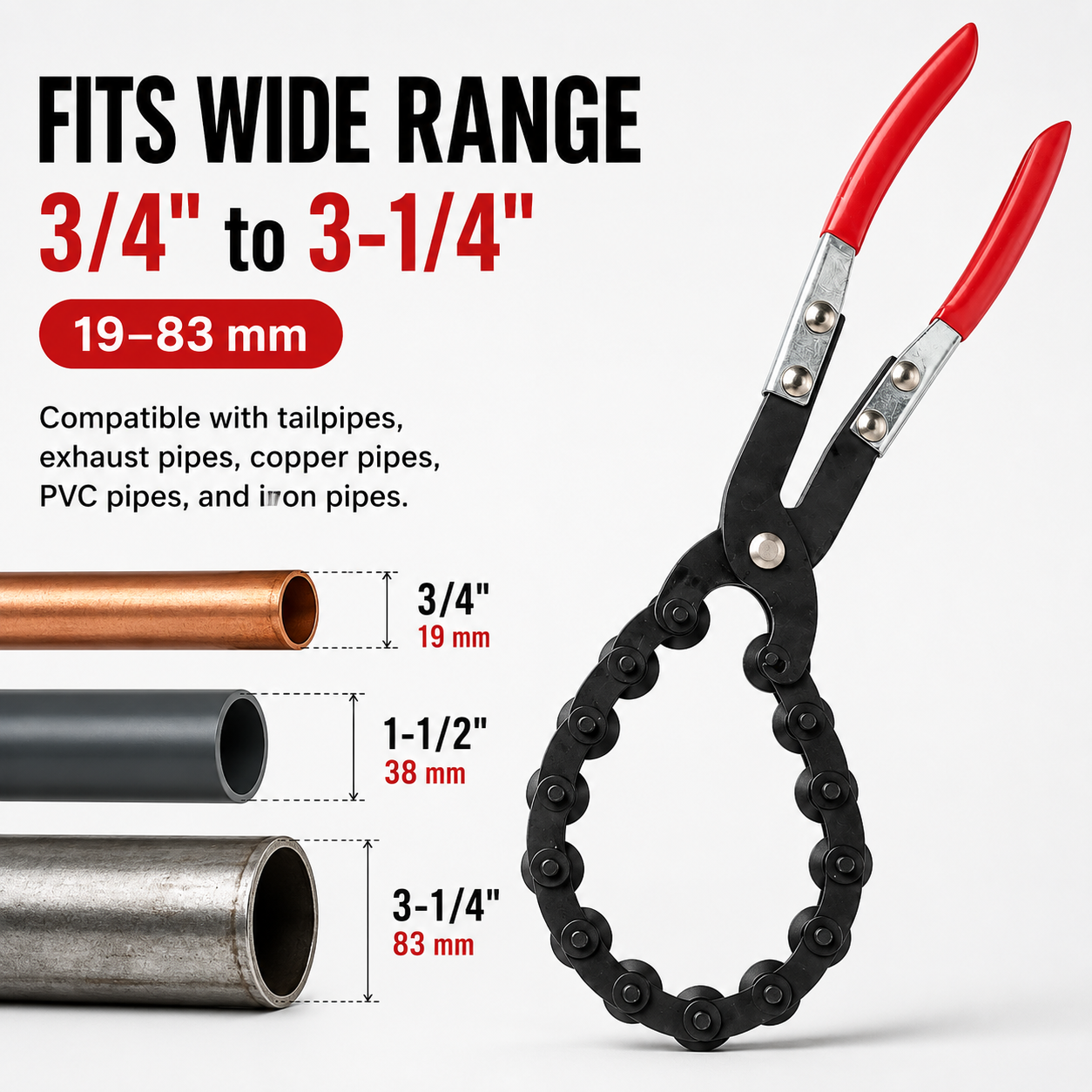🔧Exhaust Cutter, Cuts 3/4" to 3-1/4" Pipe, Durable Chain Cutter Tool