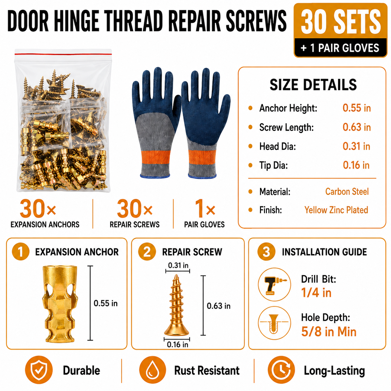 🛠️ Heavy-Duty Metal Wall Anchor & Screw Kit
