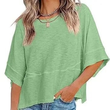 🛍️Women's Summer Casual Crewneck Batwing Top - Loose Fit, Cute & Breezy 🌸☀️