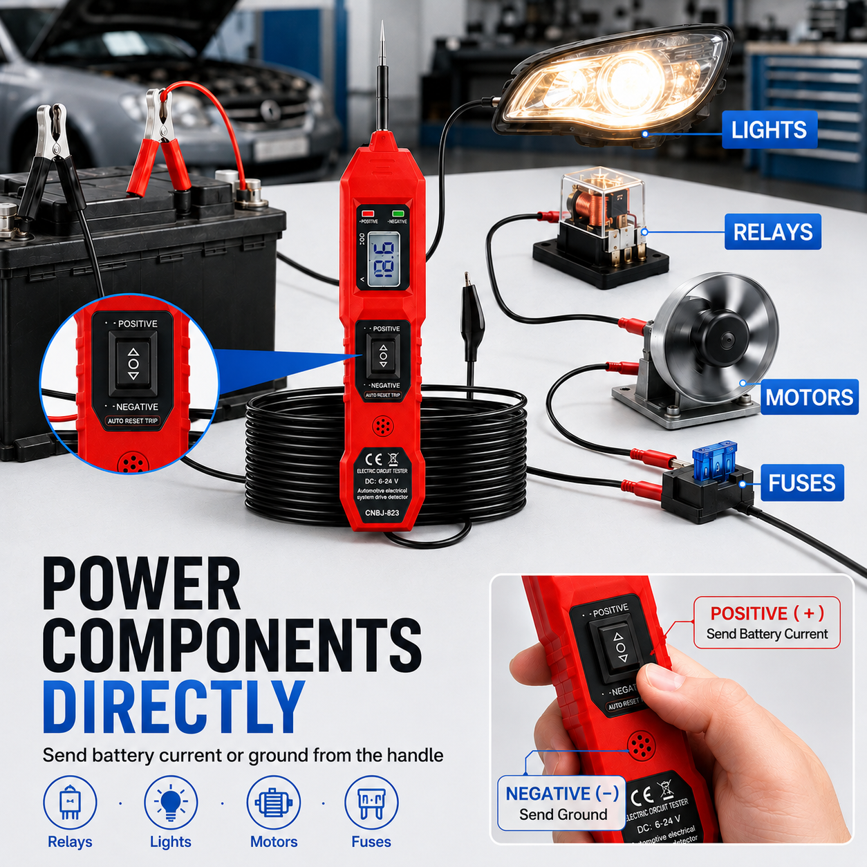 ⚡ 6V-24V Digital Power Probe Circuit Tester