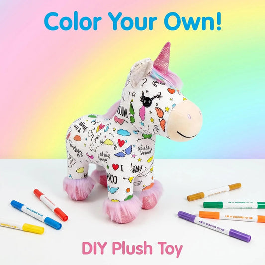 🦄 DIY Coloring Plush Kit – Reusable Stuffed Animal Craft Set with 12 Washable Markers