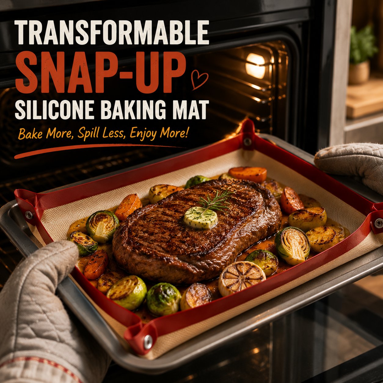 Snap up silicone baking mat used for roasting food