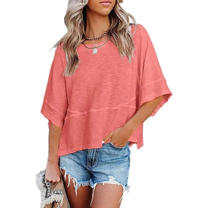 🛍️Women's Summer Casual Crewneck Batwing Top - Loose Fit, Cute & Breezy 🌸☀️