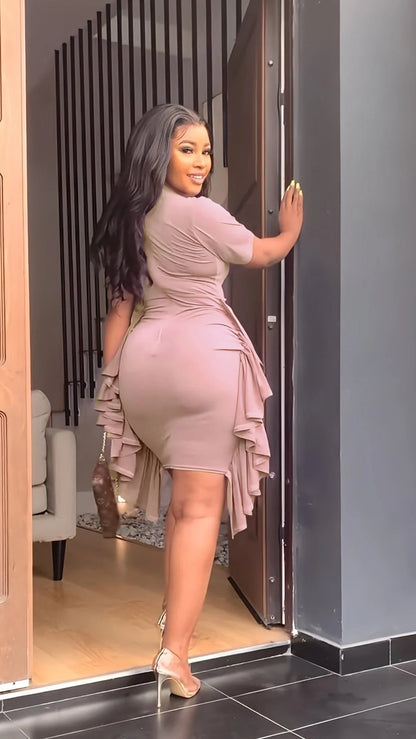 🔥49%OFF 💕Round Neck Short Sleeve Irregular Ruffle Midi Dresses