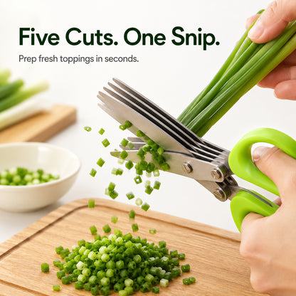 🌿 Kitchen Time-Saver: 5-Blade Stainless Steel Herb & Scallion Scissors with Cleaning Comb
