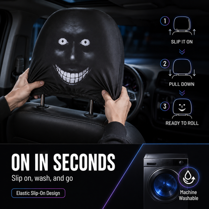 Funny Face Stretch Car Headrest Cover 🎭🚗
