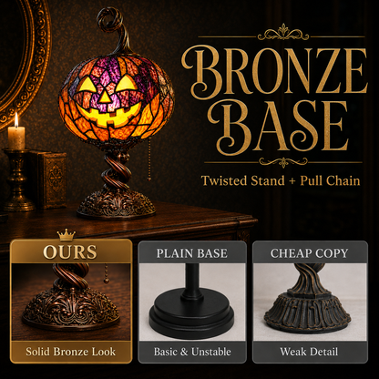 🎃 Vintage Stained Glass Pumpkin Table Lamp – Warm Halloween Accent Light