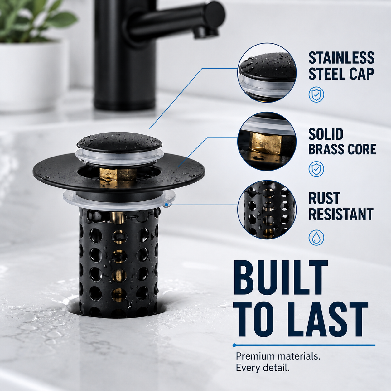 ✨ Pop-Up Bathroom Sink Drain Stopper