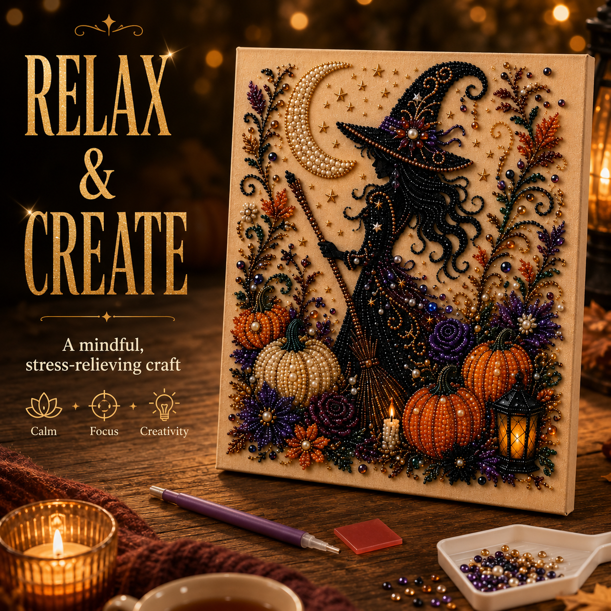 🎃 Mystical Witch & Pumpkin 5D Diamond Painting Kit
