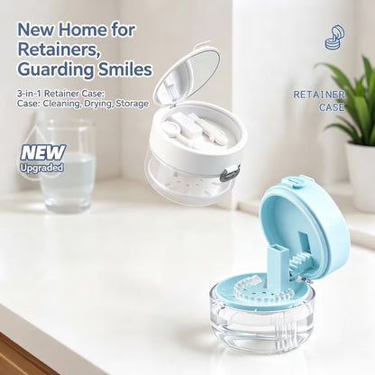 🦷3-in-1 Leak-Proof Retainer Cleaning Case with Mirror, Drain Tray & Travel Storage