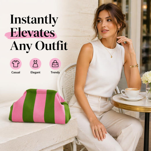 👜 Women’s Striped Crochet Clutch Bag – Lightweight Ruched Woven Makeup Pouch for Travel, Parties & Everyday Style ✨