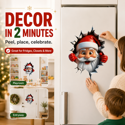 🎅 Bring Christmas Magic Home: 3D Santa Burst Wall Sticker!