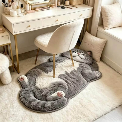 🐱 Sleeping Cat Shaped Rug – Soft Plush Indoor Floor Mat (2D Printed)
