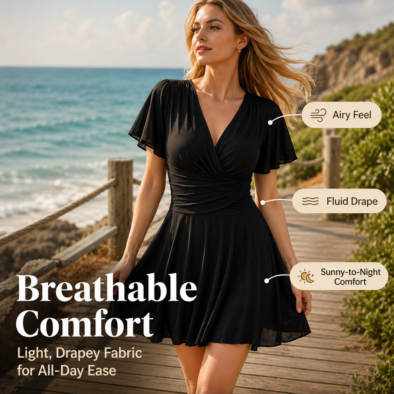 Flutter-Sleeve French Vintage Wrap Dress