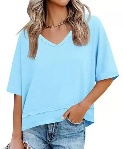 Women Summer V Neck T Shirts Casual Short Sleeve Flowy Tops Cute Loose Fit Basic Tees Summervibes