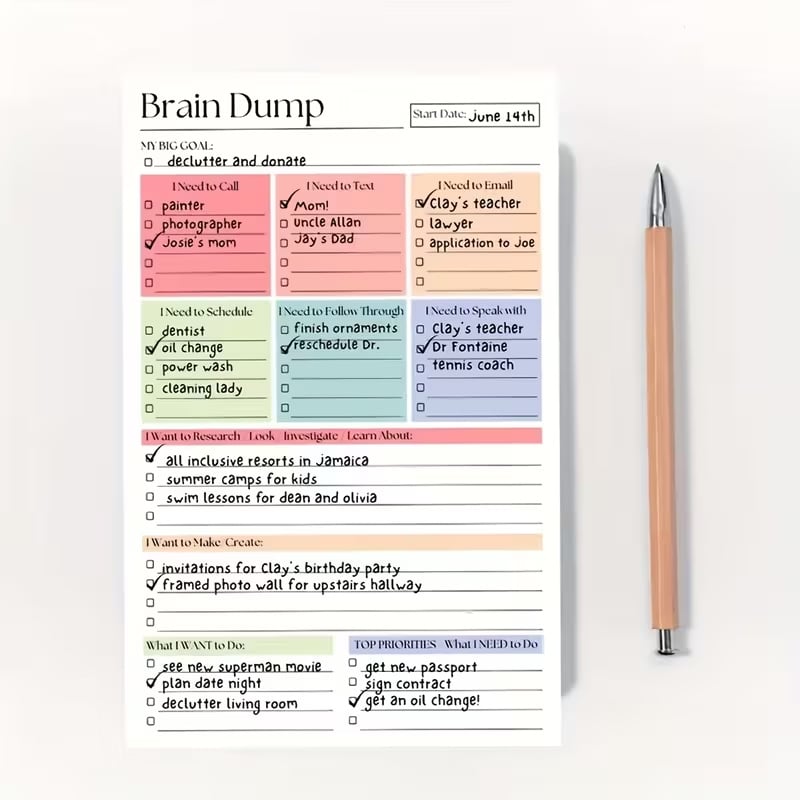 50 Tear-Off Sheets✨ADHD Brain Dump Planner Notepad