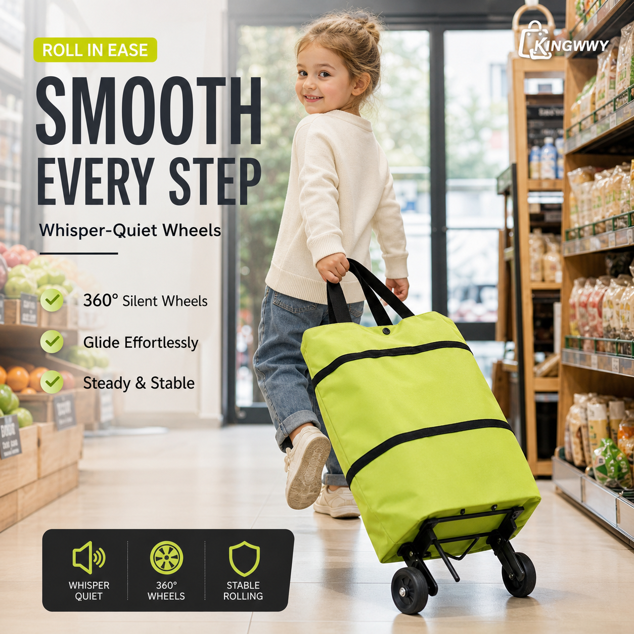 🛒2-in-1 Foldable Shopping Cart with Wheels