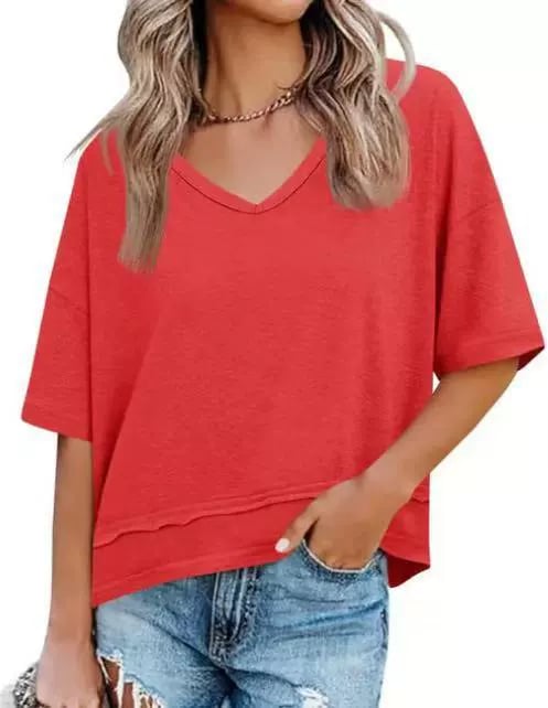 Women Summer V Neck T Shirts Casual Short Sleeve Flowy Tops Cute Loose Fit Basic Tees Summervibes