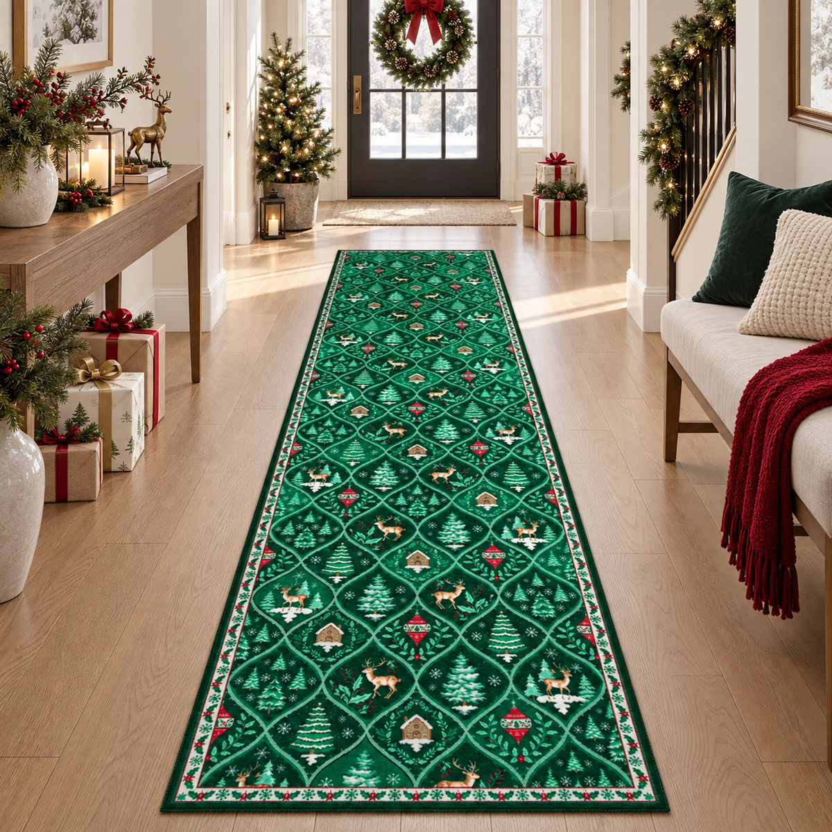 Emerald Lattice green runner rug