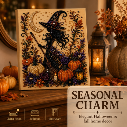 🎃 Mystical Witch & Pumpkin 5D Diamond Painting Kit