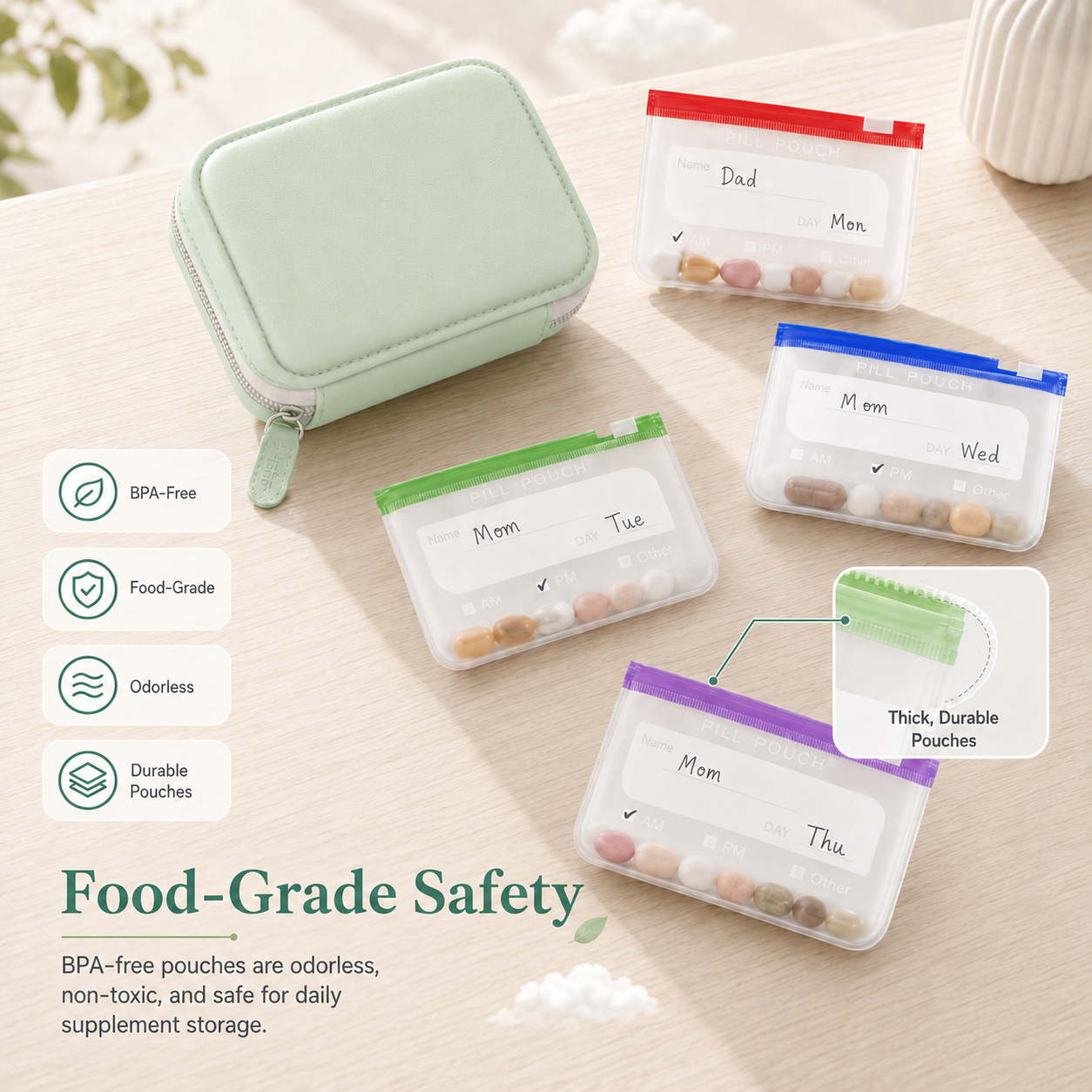 🧳 Smart Pill Organizer Pouch | 14 Color-Coded Bags