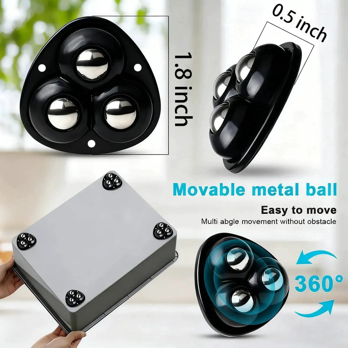 ✨ 8-Pack Self-Adhesive 360° Appliance Rollers | Easy-Move Mini Casters