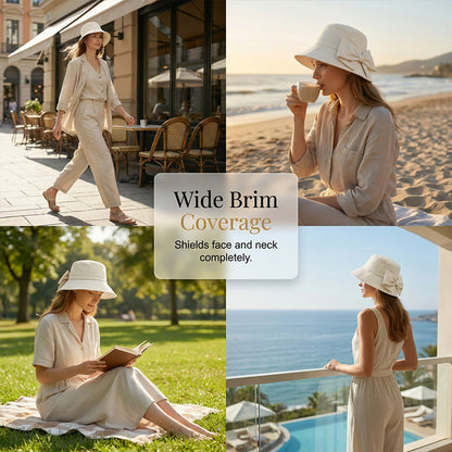 👒Summer Hot Sale☀️Women's Bowknot Wide Brim Sun Protective Hat