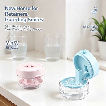 🦷3-in-1 Leak-Proof Retainer Cleaning Case with Mirror, Drain Tray & Travel Storage