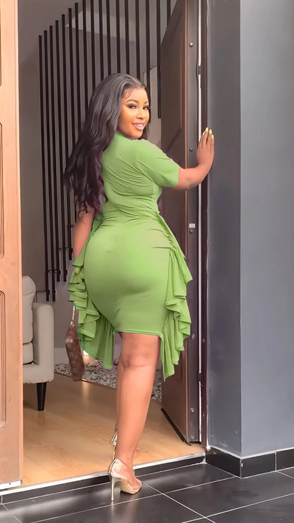🔥49%OFF 💕Round Neck Short Sleeve Irregular Ruffle Midi Dresses