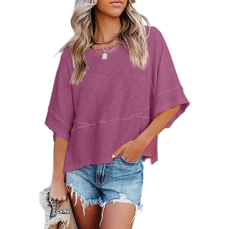 🛍️Women's Summer Casual Crewneck Batwing Top - Loose Fit, Cute & Breezy 🌸☀️