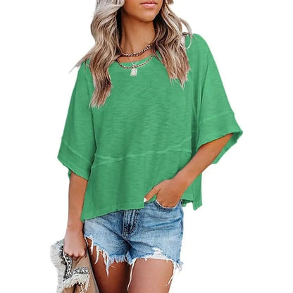 🛍️Women's Summer Casual Crewneck Batwing Top - Loose Fit, Cute & Breezy 🌸☀️