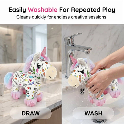 🦄 DIY Coloring Unicorn Plush Kit – Reusable Stuffed Animal Craft Set with 12 Washable Markers