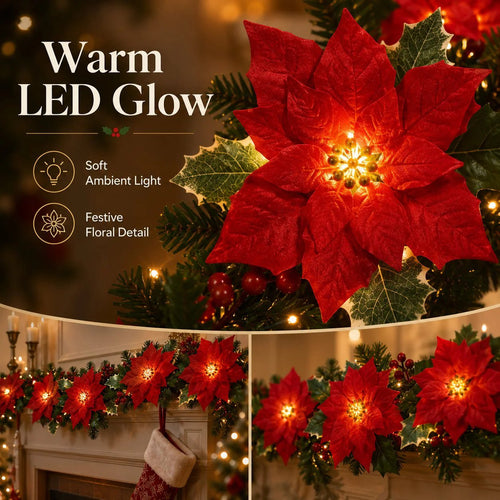 🎄Christmas Gift Decor – Poinsettia LED Garland String Lights✨