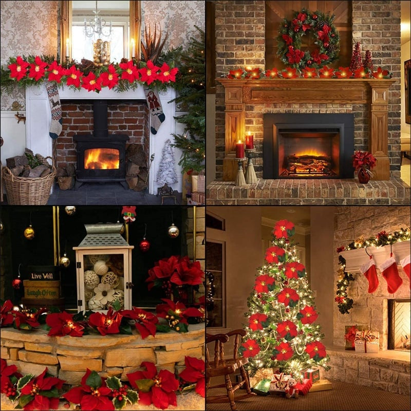 🎄Christmas Gift Decor – Poinsettia LED Garland String Lights✨