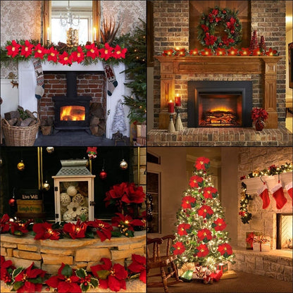 🎄Christmas Gift Decor – Poinsettia LED Garland String Lights✨