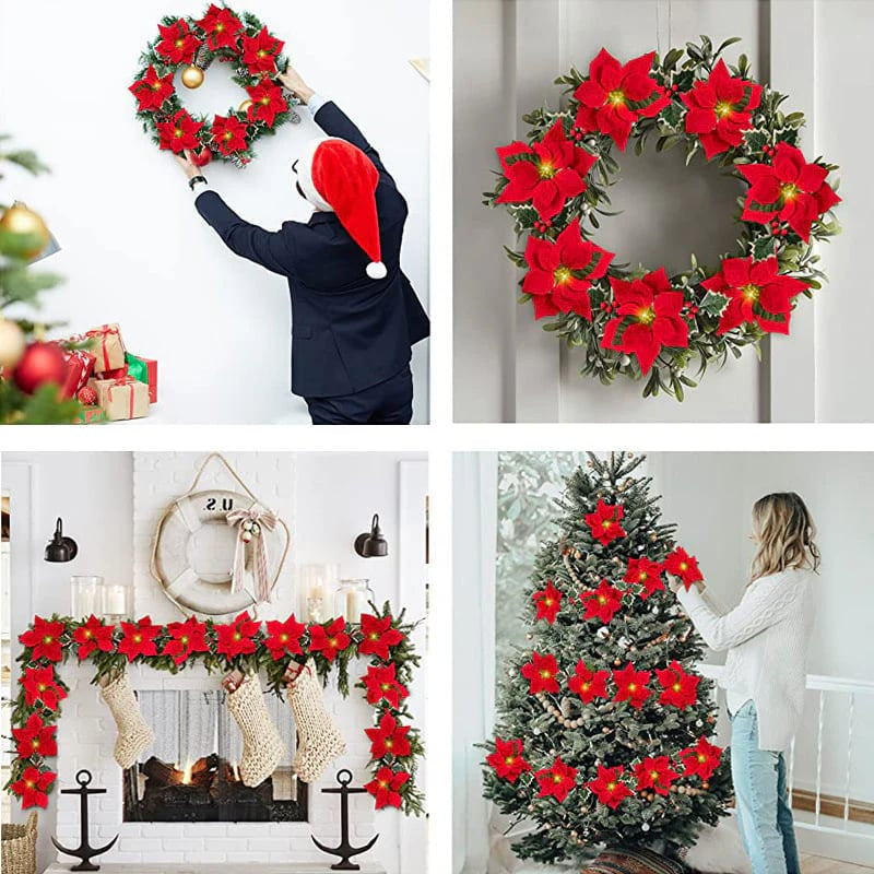 🎄Christmas Gift Decor – Poinsettia LED Garland String Lights✨