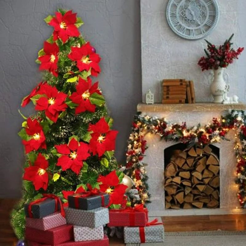 🎄Christmas Gift Decor – Poinsettia LED Garland String Lights✨