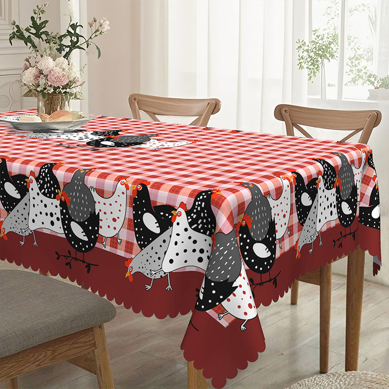 🐓❤️Farmhouse Rooster Tablecloth | Red Buffalo Plaid Chicken Table Cover