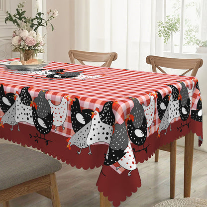 🐓❤️Farmhouse Rooster Tablecloth | Red Buffalo Plaid Chicken Table Cover