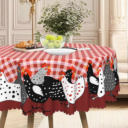 🐓❤️Farmhouse Rooster Tablecloth | Red Buffalo Plaid Chicken Table Cover
