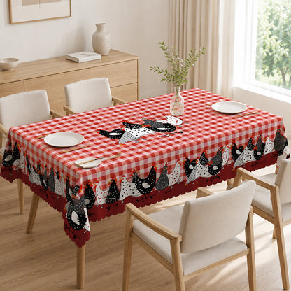 🐓❤️Farmhouse Rooster Tablecloth | Red Buffalo Plaid Chicken Table Cover