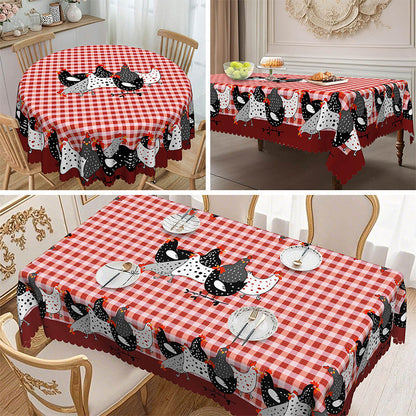 🐓❤️Farmhouse Rooster Tablecloth | Red Buffalo Plaid Chicken Table Cover